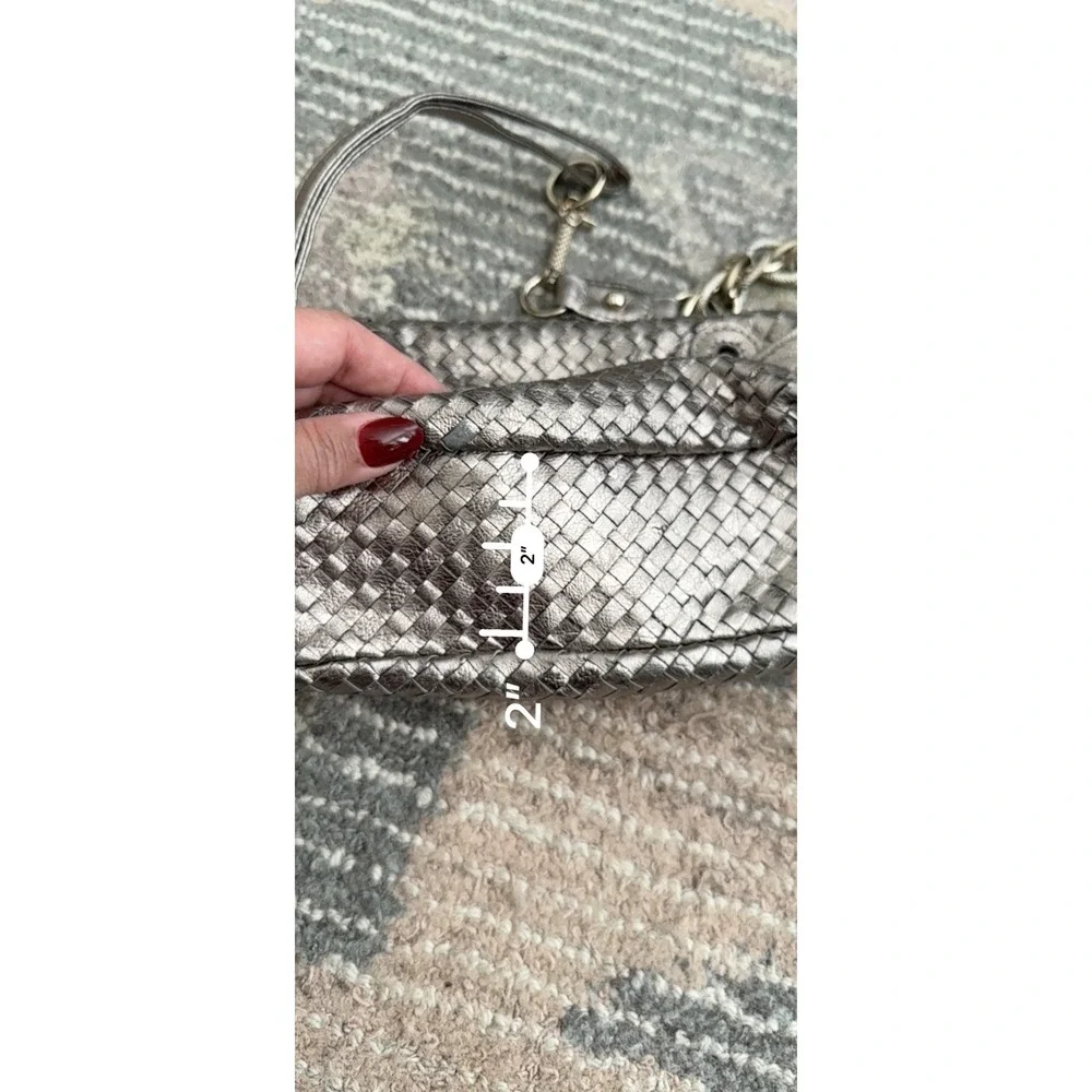Elliott Lucca Pewter Woven Leather Shoulder Bag Metallic Y2K Tassel
